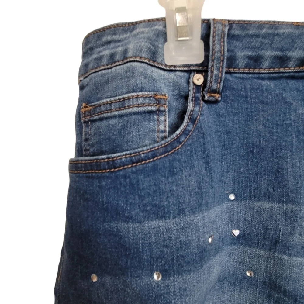 Size 16 /XL Embellished Bling Denim Bermuda Shorts Rhinestone Cuffed Y2K